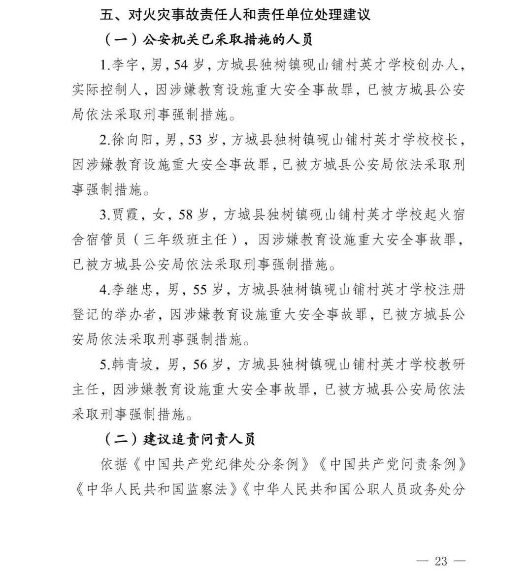 副市长、县委书记、县长、市教育局局长等25人被处理<strong></p>
<p>中国移动股票</strong>,方城县英才学校重大火灾事故问责名单公布